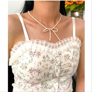 NWOT Delicate Beaded Tied Bow Necklace